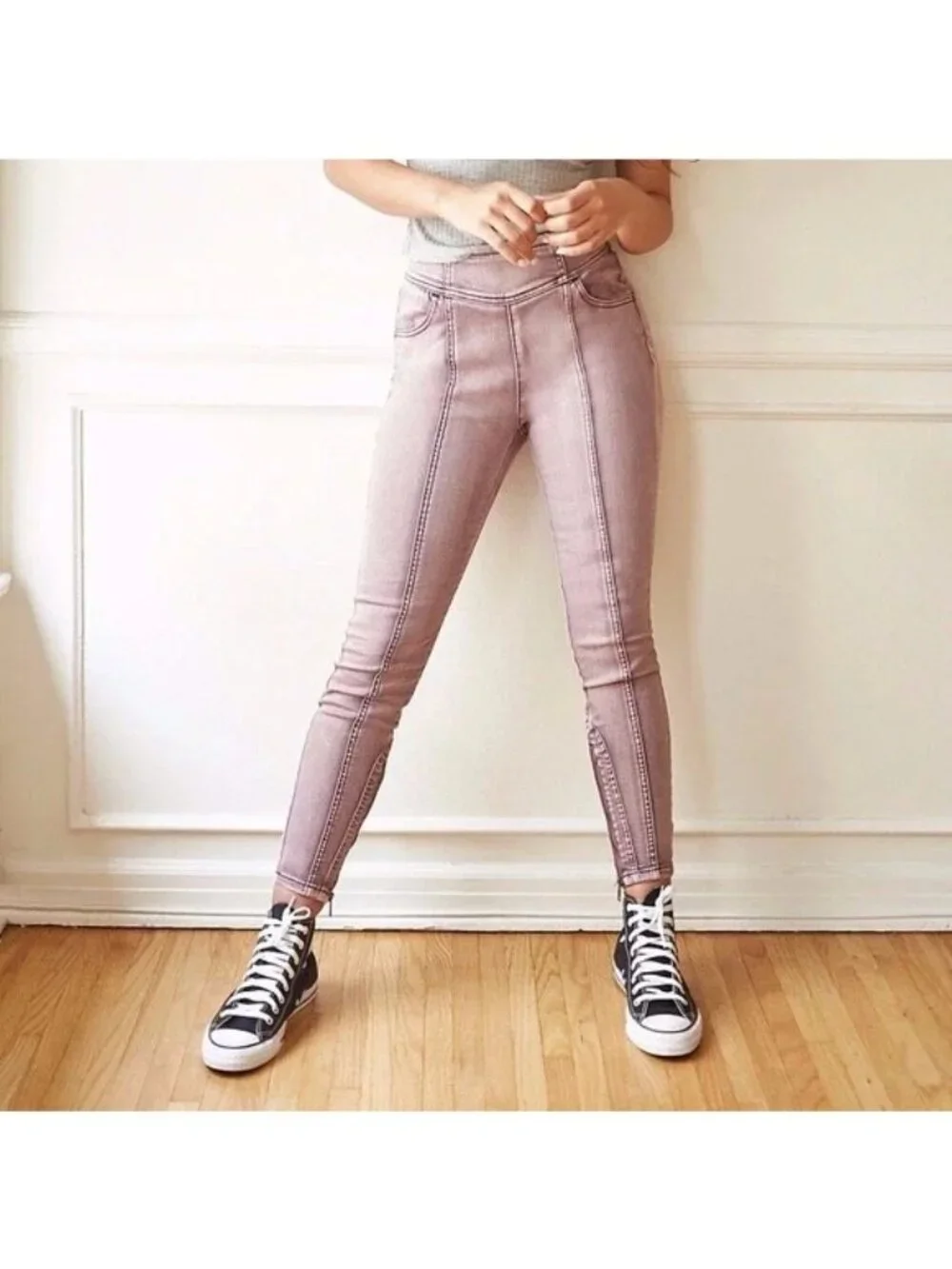 We The Free Mercury Skinny Jeans Size 29 High Rise Seam Ankle Zip Stretch Purple
